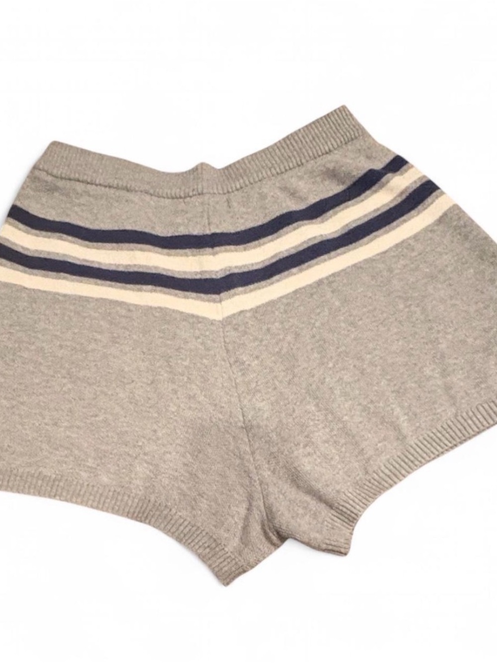 Crescent Cozy Knit Shorts with Striped Waistband - Gray & Navy